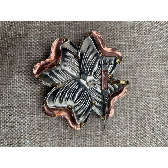 Vintage Dogwood Flower Broach Has Bail and Pin Gold Tone, Silver and Copper Retr - Picture 2 of 8